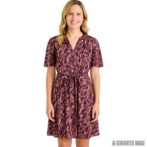 41Hawthorn Purple Abstract Belted Work Dress Small NWT Office Career Corporate